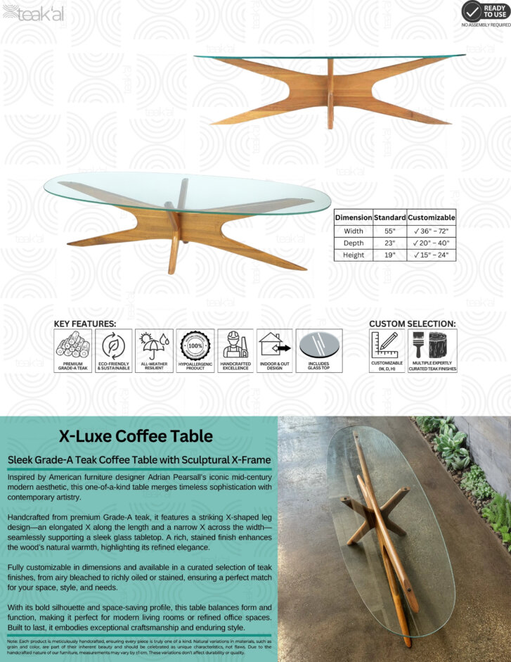 X-Luxe Grade-A Teak Coffe Table - Image 2