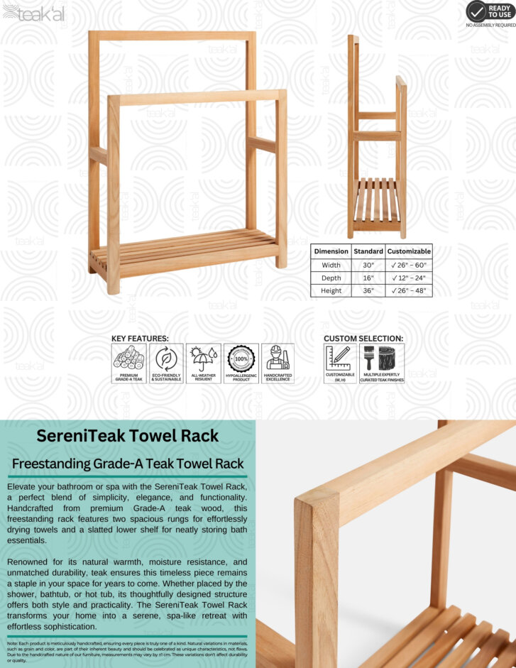 SereniTeak Towel Rack - Image 2