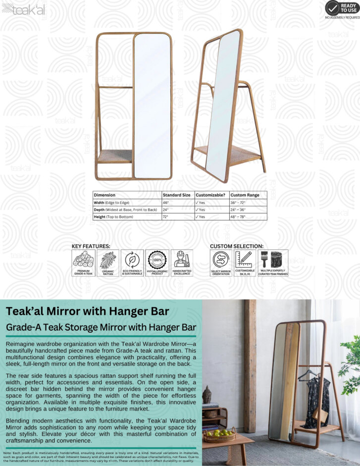 Teak’al Mirror with Hanger Bar - Image 2
