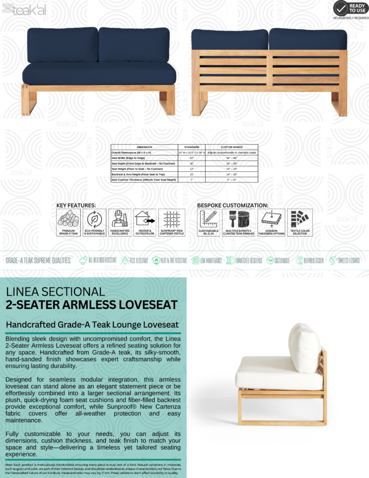 Linea Sectional – Armless Loveseat - Image 2