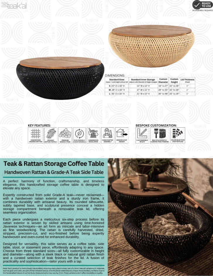 Teak & Rattan Storage Coffee Table - Image 2