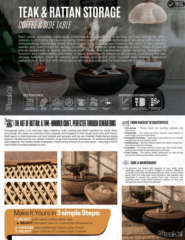Teak & Rattan Storage Coffee Table - Image 3